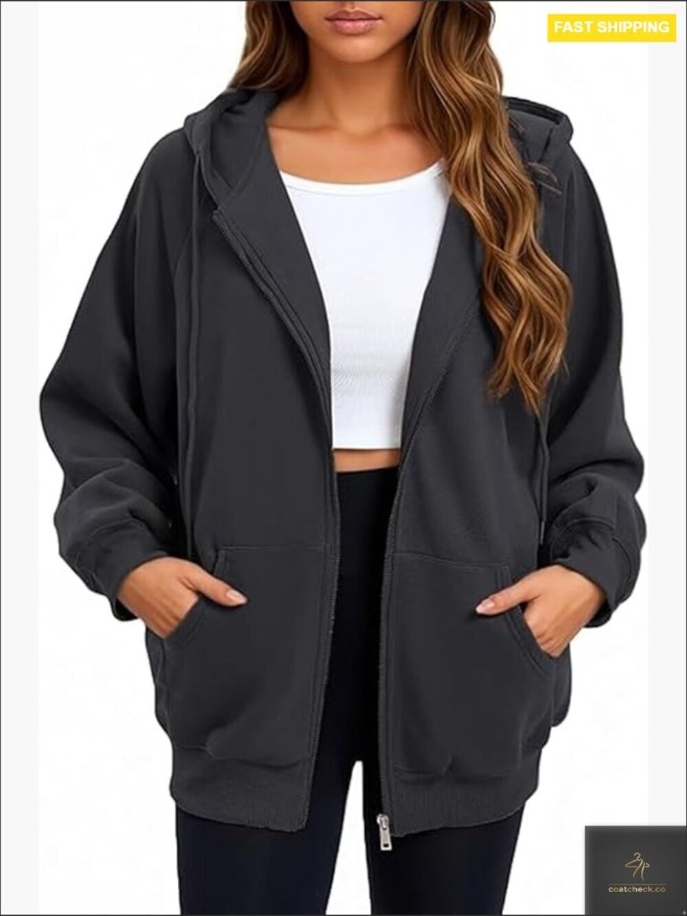 Oversized Zip Up Hoodie Sweatshirt Jacket Loose Fit Trendy Casual Top with